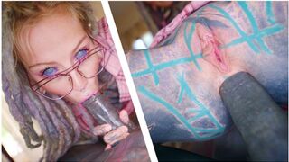 Hot Nerdy Tattoo Teen In Glasses Anal Fuck POV - Gape, Deepthroat, Cumshot