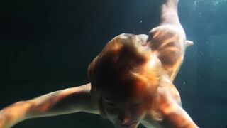 Babes swim & get naked underwater